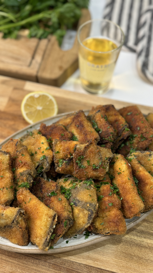 Fried Eggplant Rolls with Feta Cheese
