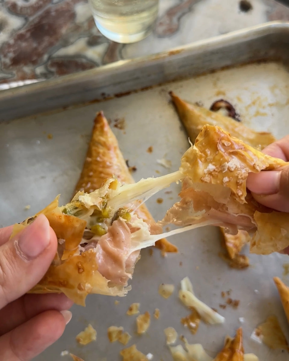 Mortadella, Mozzarella and Pistachio Phyllo Triangles