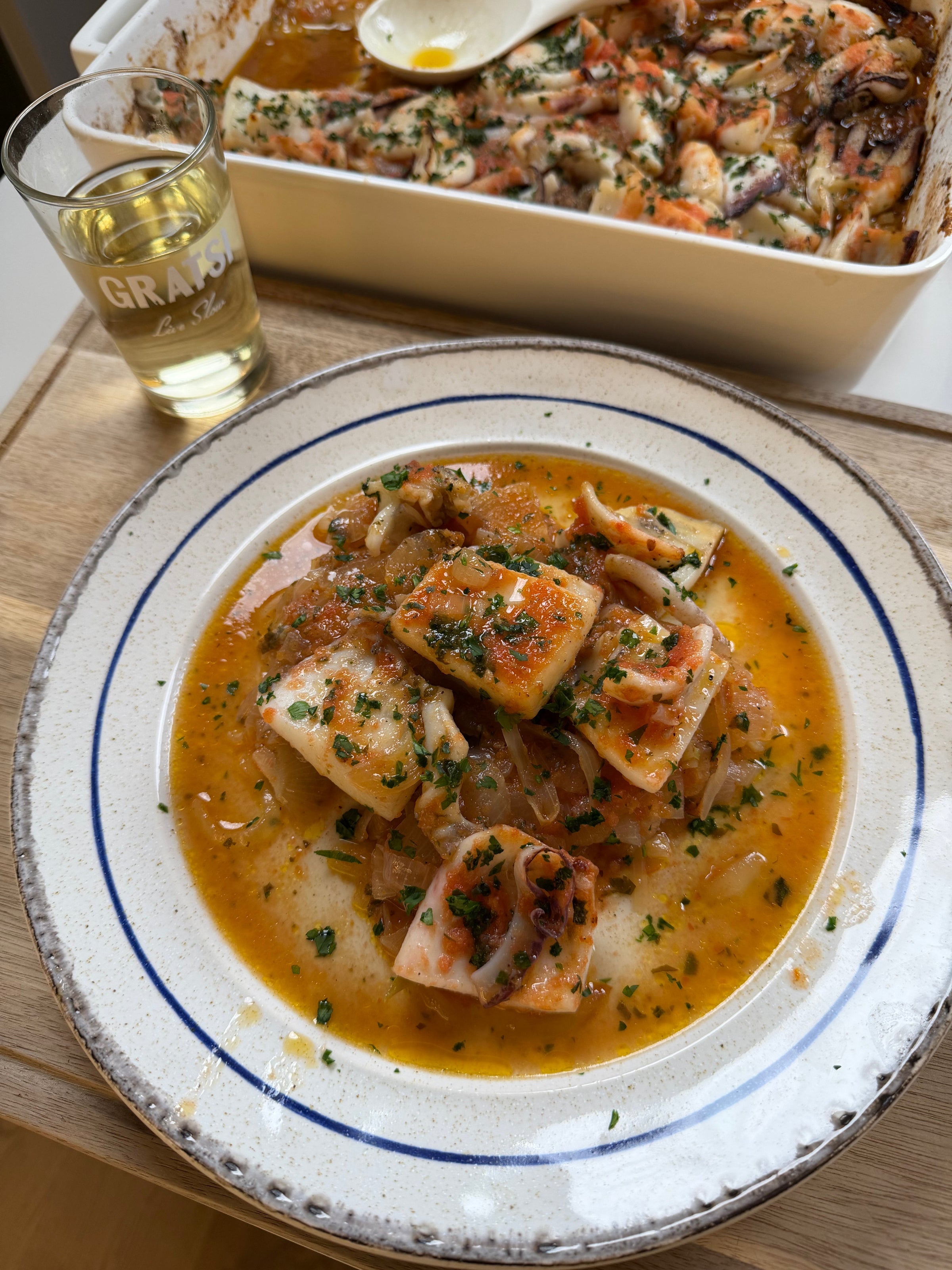Baked Cuttlefish with Potatoes (Supiés Plaki Sto Fourno)