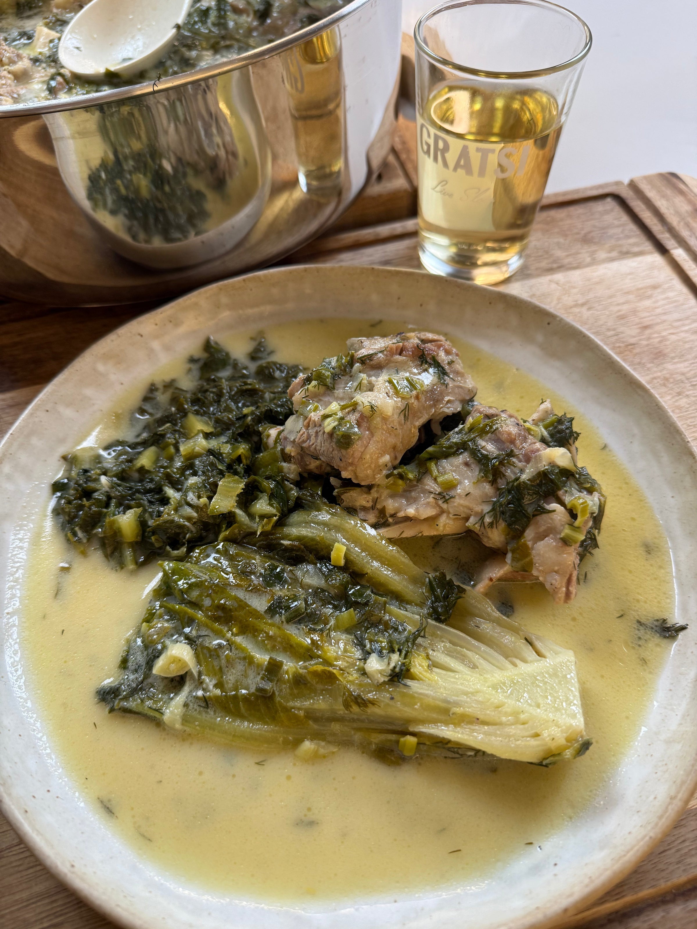Greek Lamb Fricassee with Lettuce & Avgolemono