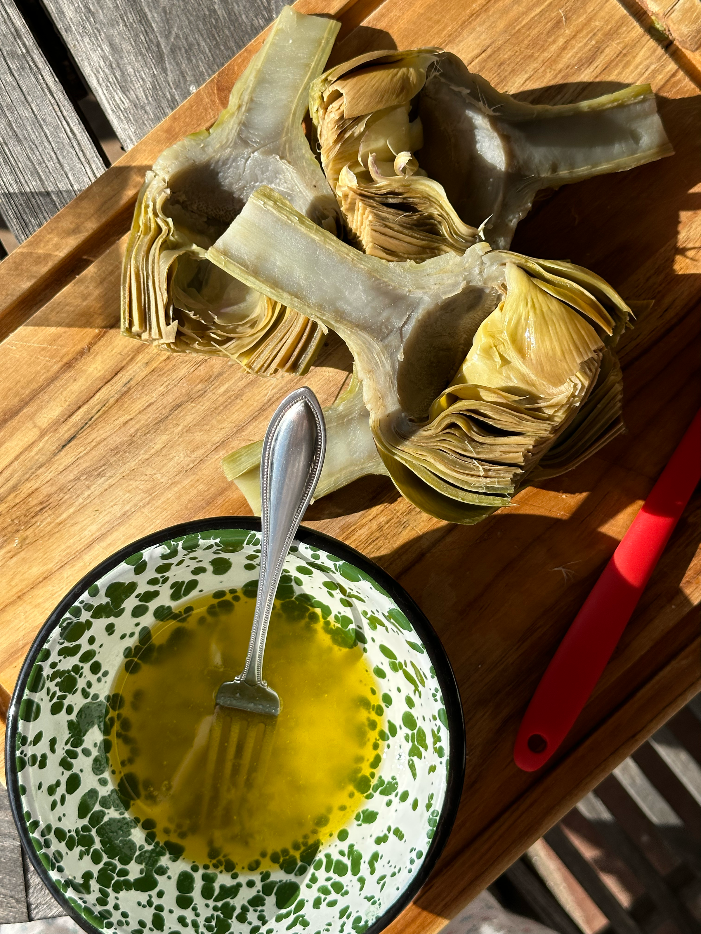 Grilled artichokes with a spicy calabrian chili olive oil mayo