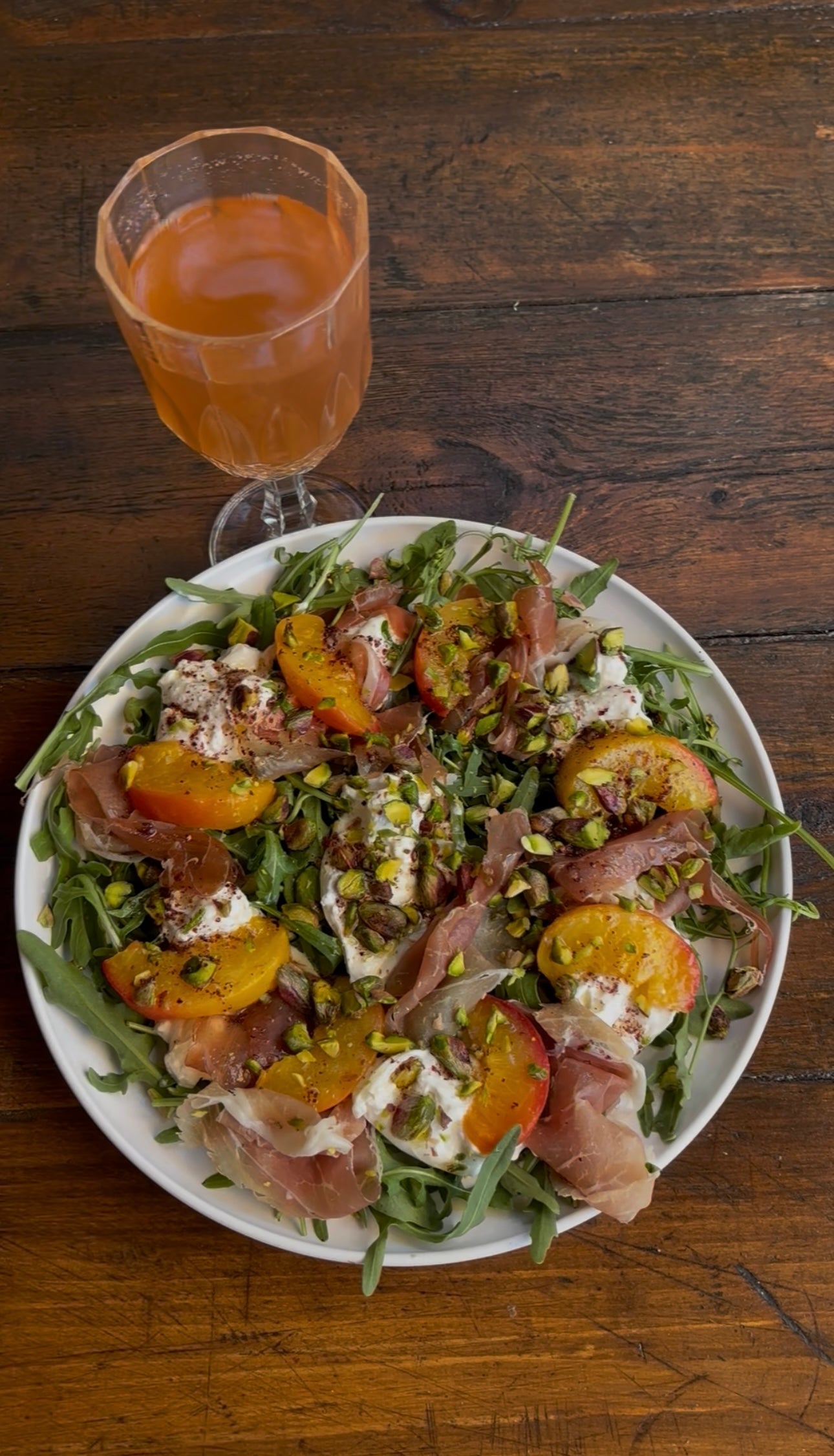 Poached Peach, Burrata & Prosciutto Salad with Sumac Dressing