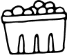 A simple black and white line drawing of a basket filled with round fruits or berries.