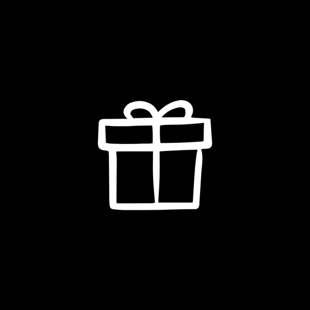 A simple white outline of a gift box with ribbon and bow on a solid black background—perfect for showcasing the Gratsi VIP Gift for Nov-Dec 2024 subscribers or special Surprise & Delight gifts.